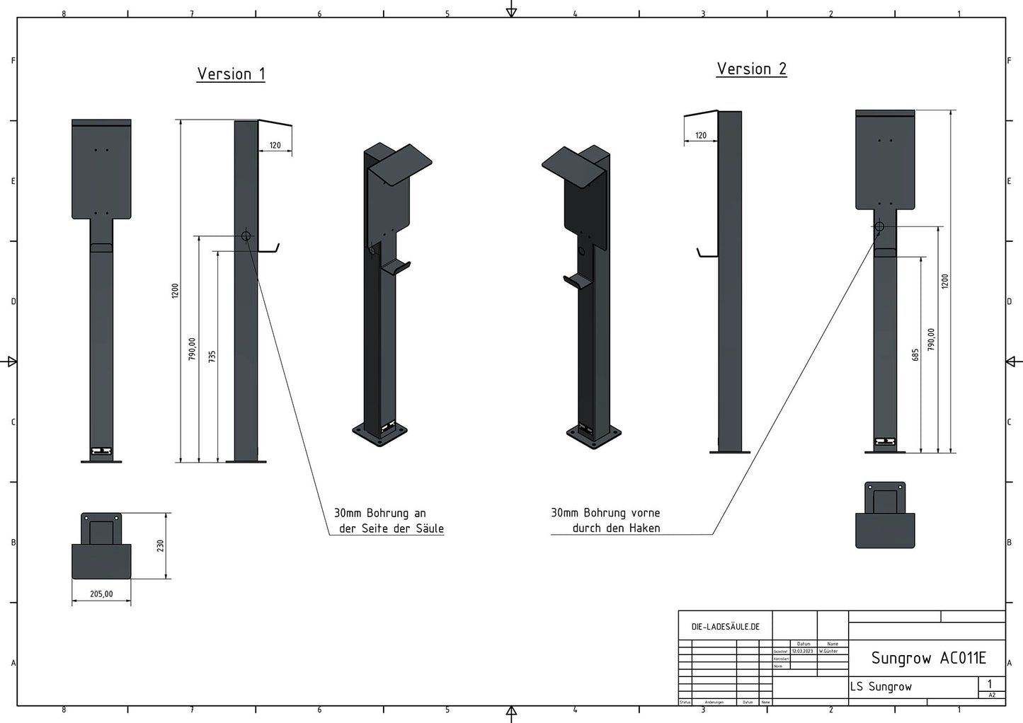 Ladesäule passend für Sungrow Wallbox mit Dach | Ständer | Standfuß | Stele | Base